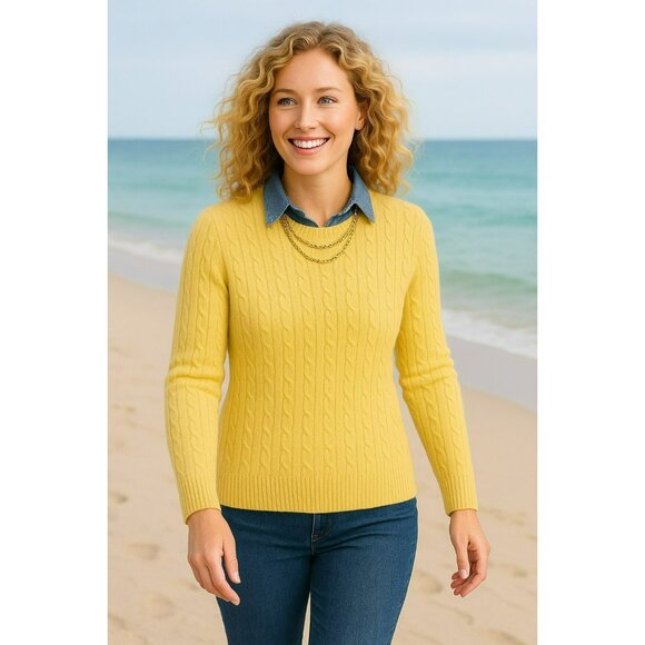 L.L. Bean Lambs Wool Womens Small Cable Knit Sweater Yellow - Picture 2 of 9